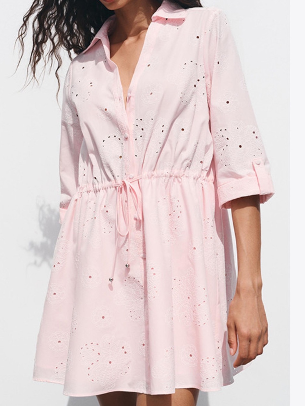 Zara Light Pink Eyelet Mini Dress